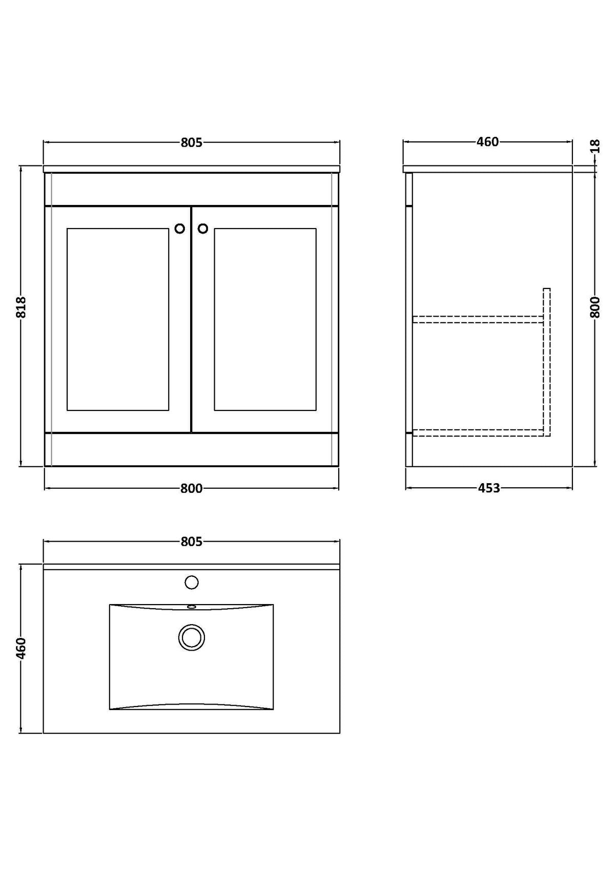 Nuie Classique 2 Door Floor Standing Vanity Unit With Basin – 500mm, 600mm & 800mm, photo 21