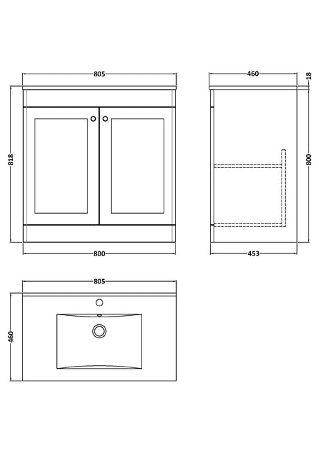 Nuie Classique 2 Door Floor Standing Vanity Unit With Basin – 500mm, 600mm & 800mm, photo 21