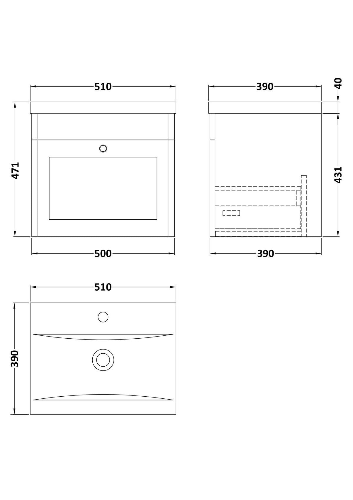 Nuie Classique 1 Drawer Wall Hung Vanity Unit With Basin – 500mm, 600mm & 800mm, photo 19