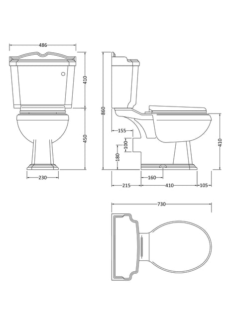 Nuie Legend Traditional Close Coupled Toilet – White, photo 3