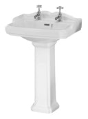 Nuie Legend 590mm 2 Tap Hole Ceramic Basin & Pedestal – White, photo 2