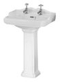 Nuie Legend 590mm 2 Tap Hole Ceramic Basin & Pedestal – White, photo 2