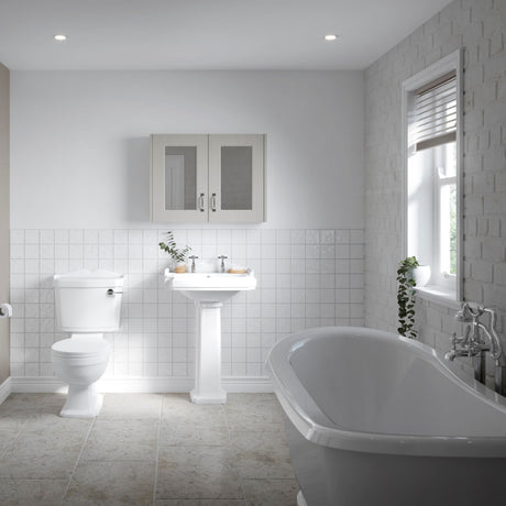 Nuie Legend 590mm 2 Tap Hole Ceramic Basin & Pedestal – White