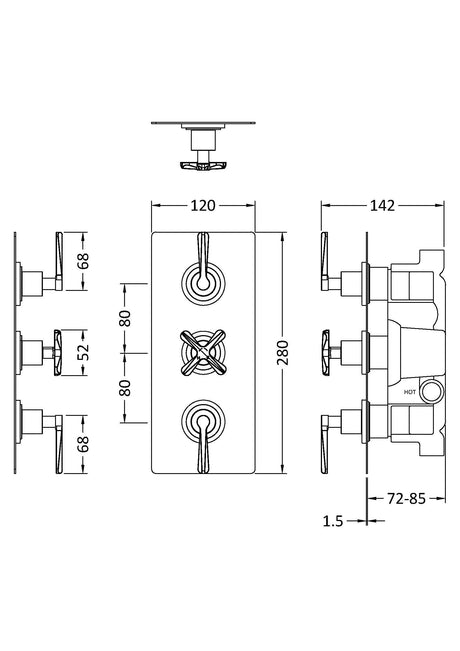 Nuie Aztec Concealed Triple Thermostatic Shower Valve – Chrome, Matt Black or Brushed Brass, photo 4