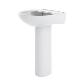 Nuie Lawton 550mm 1 Tap Hole Ceramic Basin & Pedestal – White, photo 2