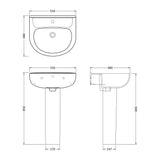Nuie Lawton 550mm 1 Tap Hole Ceramic Basin & Pedestal – White, photo 3
