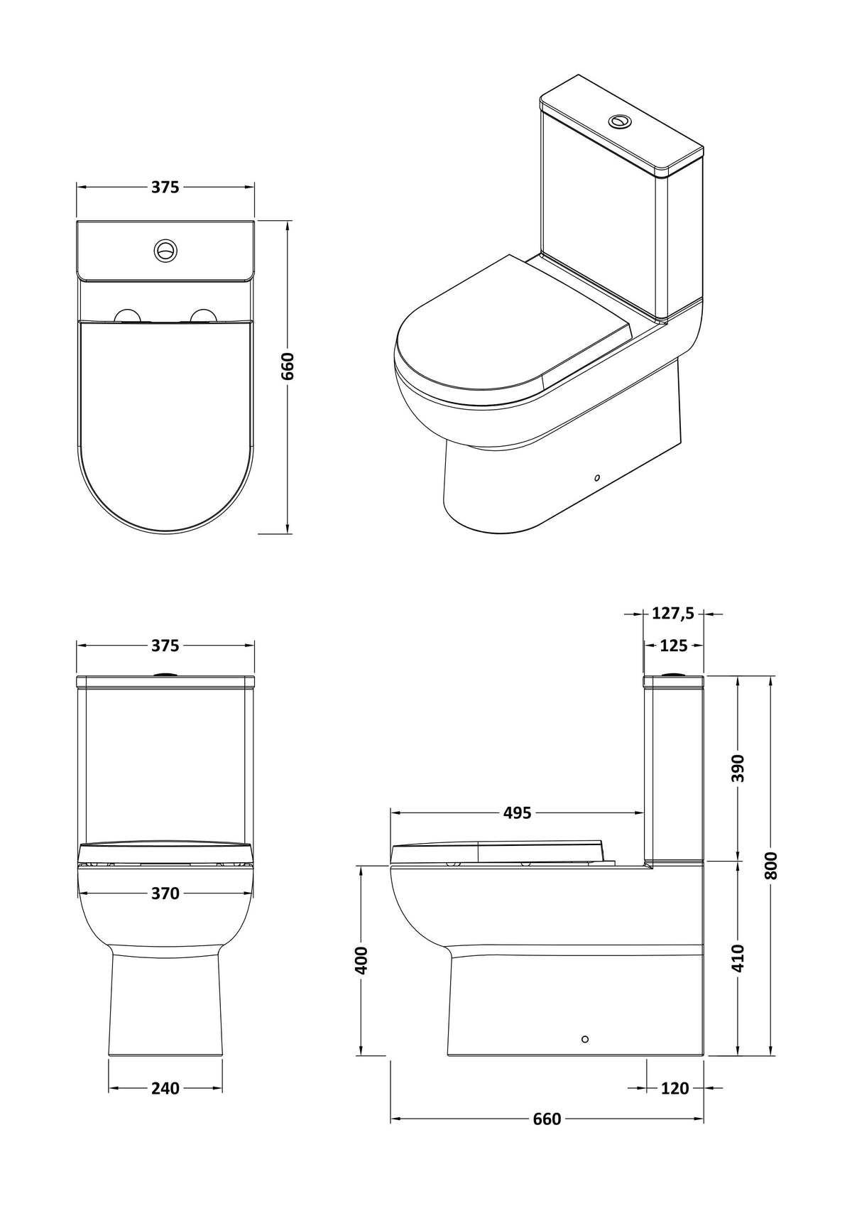 Nuie Isla Flush to Wall Toilet Rimless Pan & Cistern – White, photo 2