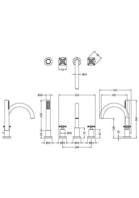 Nuie Aztec 4 Tap Hole Bath Mixer Tap With Shower Kit – Chrome, photo 3