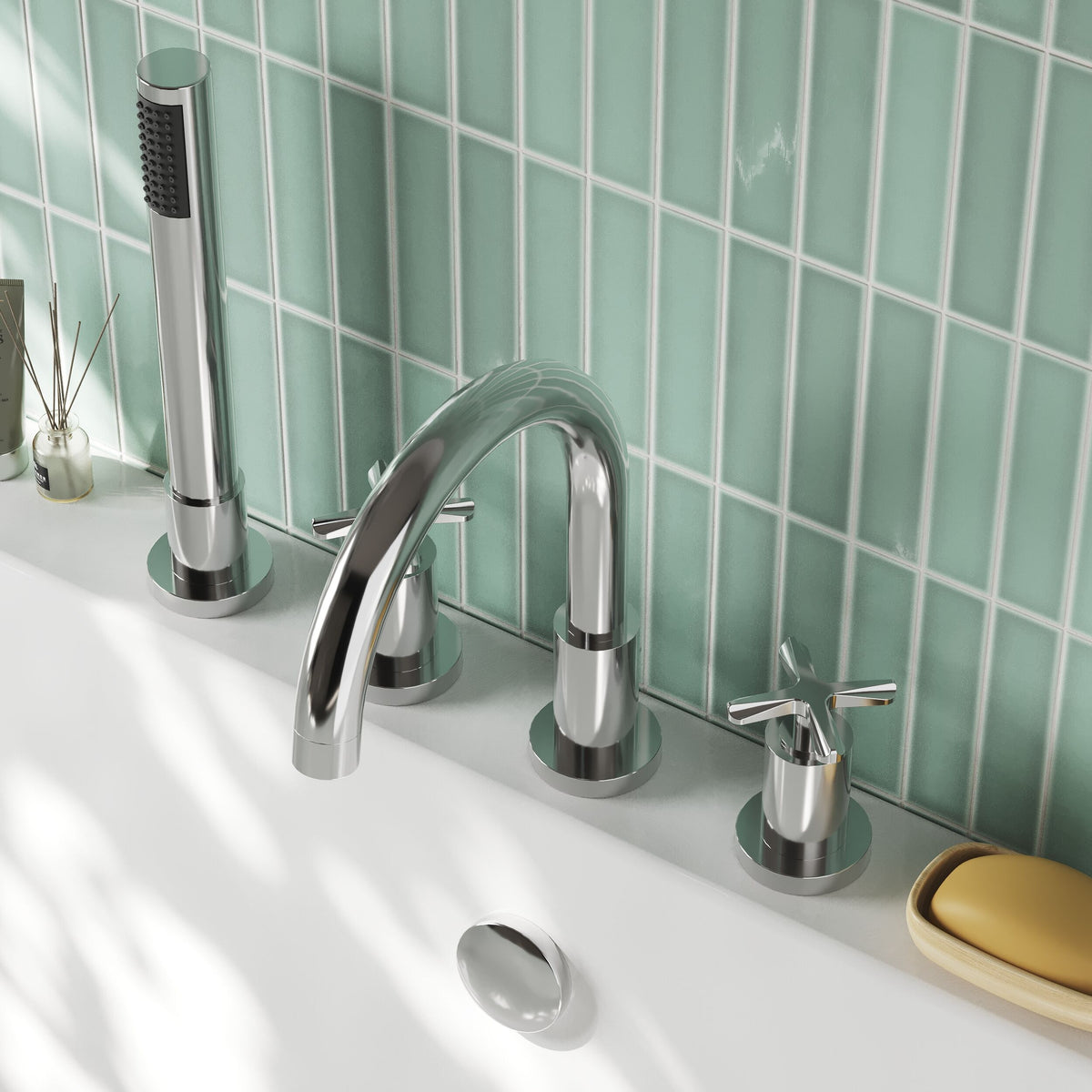 Nuie Aztec 4 Tap Hole Bath Mixer Tap With Shower Kit – Chrome, photo 4
