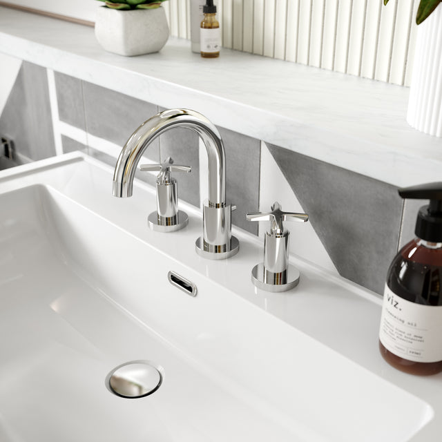Nuie Aztec 3 Tap Hole Deck Mounted Basin Mixer With Pop Up Waste – Chrome