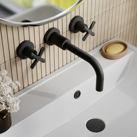 Nuie Aztec 3 Tap Hole Deck Mounted Basin Mixer – Matt Black, photo 4