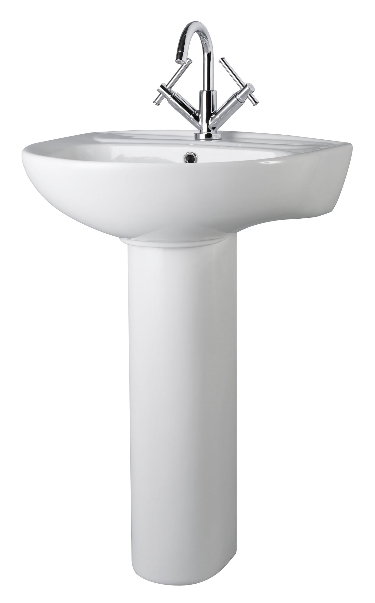 Nuie Melbourne 550mm 1 Tap Hole Ceramic Basin & Pedestal – White, photo 2