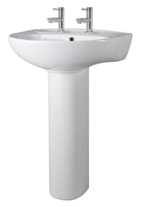 Nuie Melbourne 550mm 2 Tap Hole Ceramic Basin & Pedestal – White