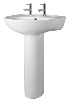 Nuie Melbourne 550mm 2 Tap Hole Ceramic Basin & Pedestal – White