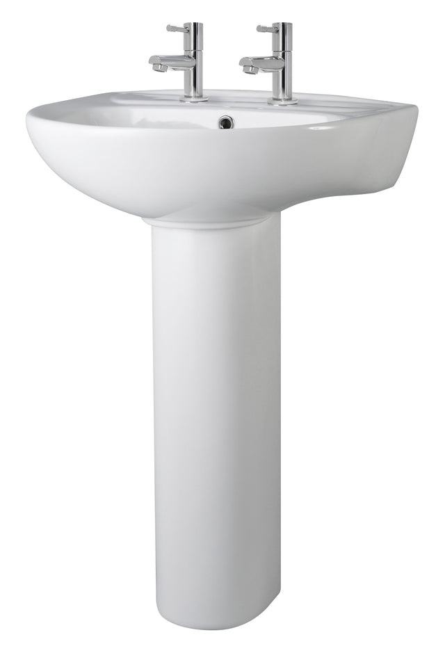 Nuie Melbourne 550mm 2 Tap Hole Ceramic Basin & Pedestal – White