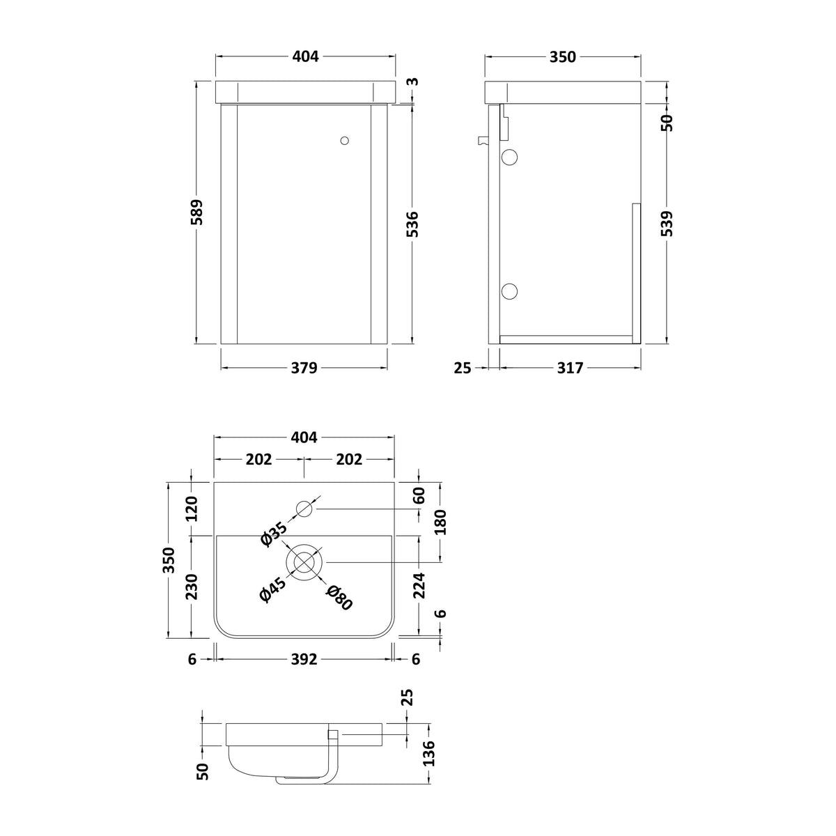 Nuie Core 400mm 1 Door Wall Hung Vanity Unit With Basin, photo 6