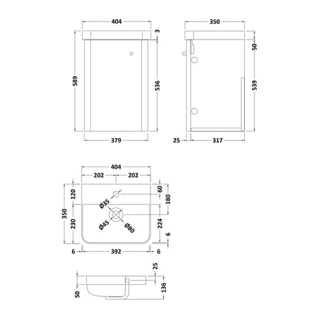 Nuie Core 400mm 1 Door Wall Hung Vanity Unit With Basin, photo 6