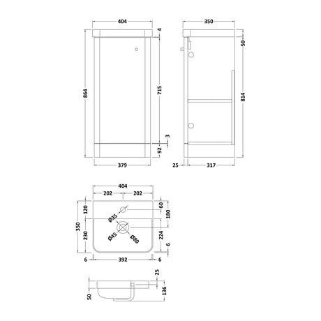 Nuie Core 400mm 1 Door Floor Standing Vanity Unit With Basin, photo 6