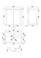 Nuie Core 2 Door Wall Hung Vanity Unit With Basin – 500mm & 600mm, photo 7