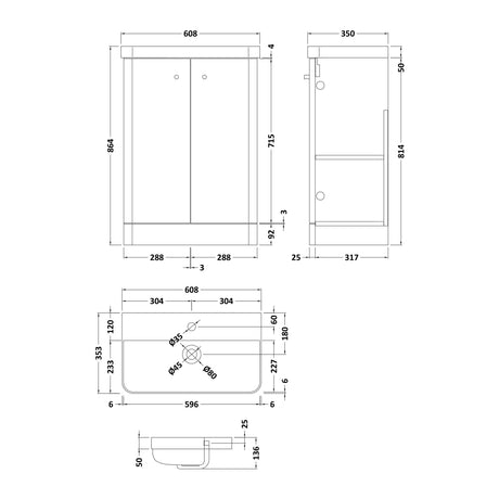Nuie Core 2 Door Floor Standing Vanity Unit With Basin – 500mm & 600mm, photo 7