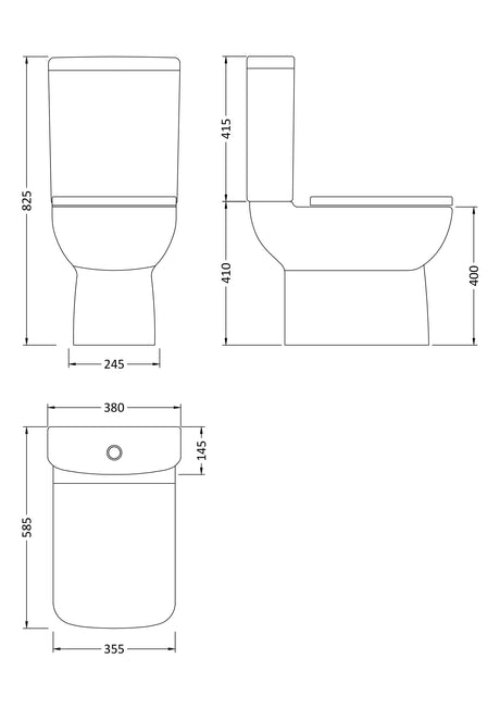 Nuie Ambrose Short Projection Semi Flush to Wall Close Coupled Toilet Pan – White, photo 3