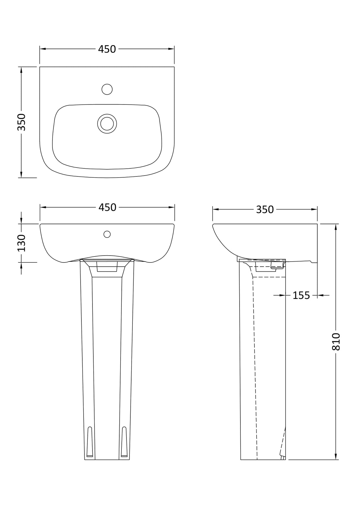 Nuie Ambrose 1 Tap Hole Ceramic Basin & Pedestal – 450mm & 500mm, photo 3