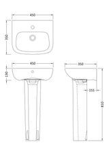 Nuie Ambrose 1 Tap Hole Ceramic Basin & Pedestal – 450mm & 500mm, photo 3