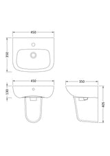 Nuie Ambrose 1 Tap Hole Ceramic Basin & Semi Pedestal – 450mm & 500mm, photo 3