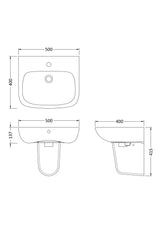 Nuie Ambrose 1 Tap Hole Ceramic Basin & Semi Pedestal – 450mm & 500mm, photo 4