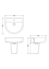 Nuie Provost 1 Tap Hole Ceramic Basin & Semi Pedestal – 420mm & 520mm, photo 3