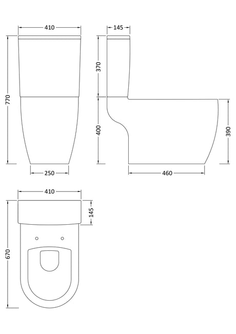 Nuie Provost Semi Flush to Wall Close Coupled Toilet Pan – White, photo 3
