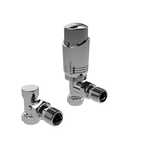 Kartell K-VIT K-Design thermostatic radiator valve twin pack in chrome – Angled
