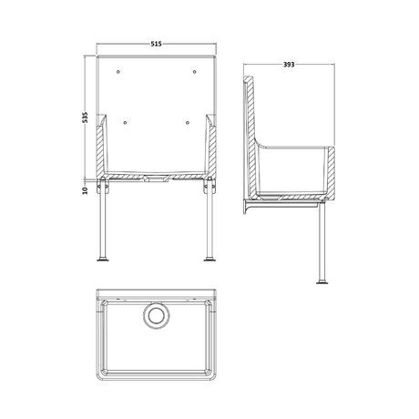 Nuie Fireclay Single Bowl Traditional Cleaner Sink With Grid, Legs, Wall Bracket And Backsplash – 455 x 362mm, 515 x 382mm & 595 x 450mm, photo 5