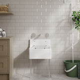 Nuie Fireclay Single Bowl Traditional Cleaner Sink With Grid, Legs, Wall Bracket And Backsplash – 455 x 362mm, 515 x 382mm & 595 x 450mm