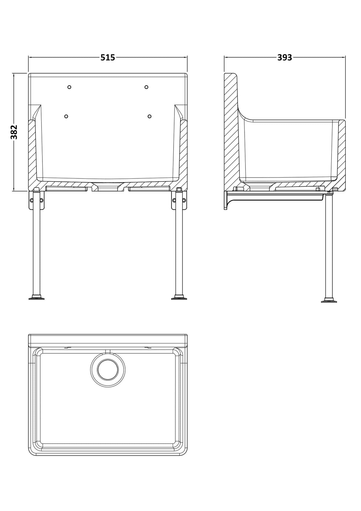 Nuie Fireclay Single Bowl Traditional Cleaner Sink With Grid, Legs, Wall Bracket And Backsplash – 455 x 362mm, 515 x 382mm & 595 x 450mm, photo 4