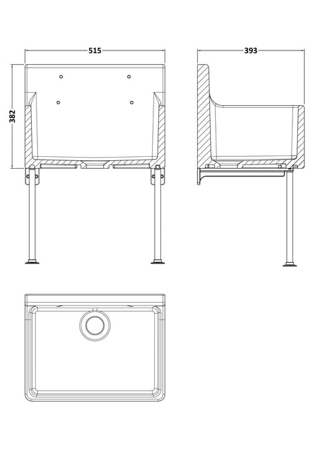 Nuie Fireclay Single Bowl Traditional Cleaner Sink With Grid, Legs, Wall Bracket And Backsplash – 455 x 362mm, 515 x 382mm & 595 x 450mm, photo 4