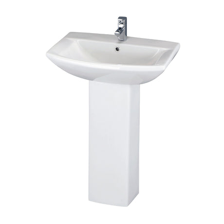 Nuie Asselby 600mm 1 Tap Hole Ceramic Basin & Pedestal – White, photo 2