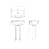 Nuie Asselby 600mm 1 Tap Hole Ceramic Basin & Pedestal – White, photo 3