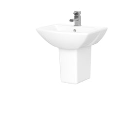 Nuie Asselby 500mm 1 Tap Hole Ceramic Basin & Semi Pedestal – White, photo 2