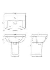 Nuie Asselby 500mm 1 Tap Hole Ceramic Basin & Semi Pedestal – White, photo 3