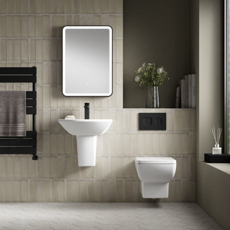 Nuie Asselby 500mm 1 Tap Hole Ceramic Basin & Semi Pedestal – White