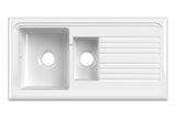 Nuie 1010 x 525mm Fireclay 1.5 Bowl Rectangular Countertop Drainer Sink – White, photo 5