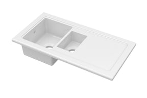 Nuie 1010 x 525mm Fireclay 1.5 Bowl Rectangular Countertop Drainer Sink – White, photo 2