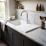 Nuie 1010 x 525mm Fireclay Single Bowl Rectangular Countertop Drainer Sink – White