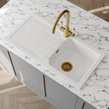 Nuie 865 x 435mm Fireclay Single Bowl Compact Countertop Drainer Sink – White, photo 4