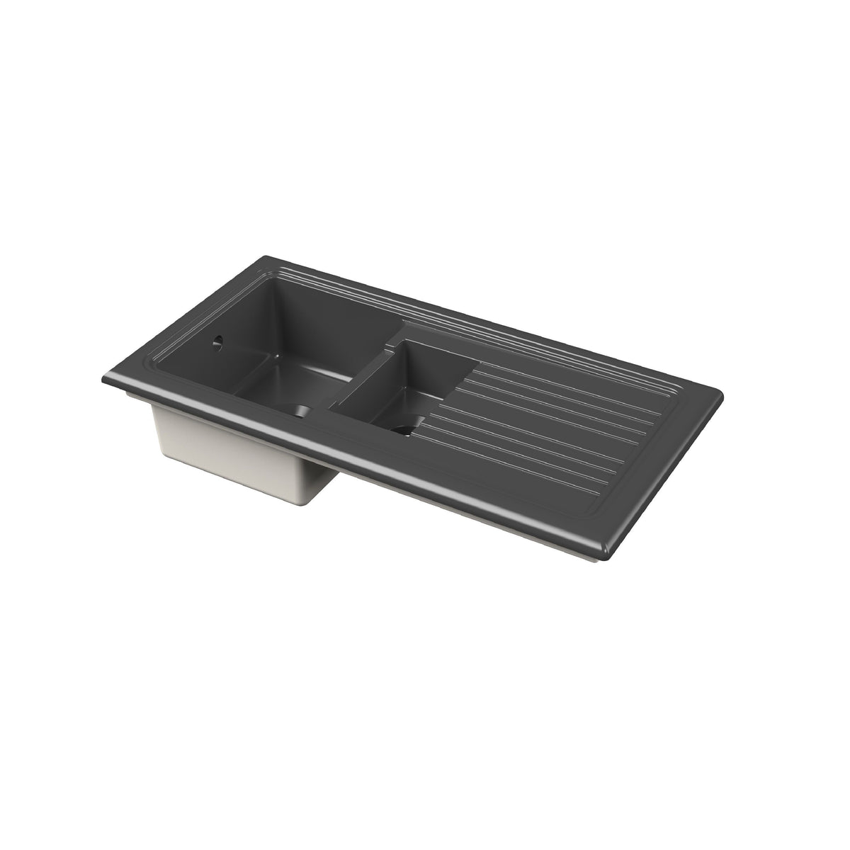 Nuie 1010 x 525mm Fireclay 1.5 Bowl Rectangular Countertop Drainer Sink – Soft Black, photo 2