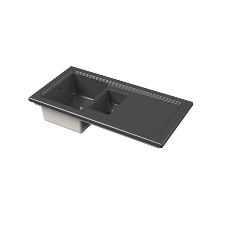 Nuie 1010 x 525mm Fireclay 1.5 Bowl Rectangular Countertop Drainer Sink – Soft Black, photo 2