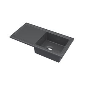 Nuie 1010 x 525mm Fireclay Single Bowl Rectangular Countertop Drainer Sink – Soft Black, photo 2