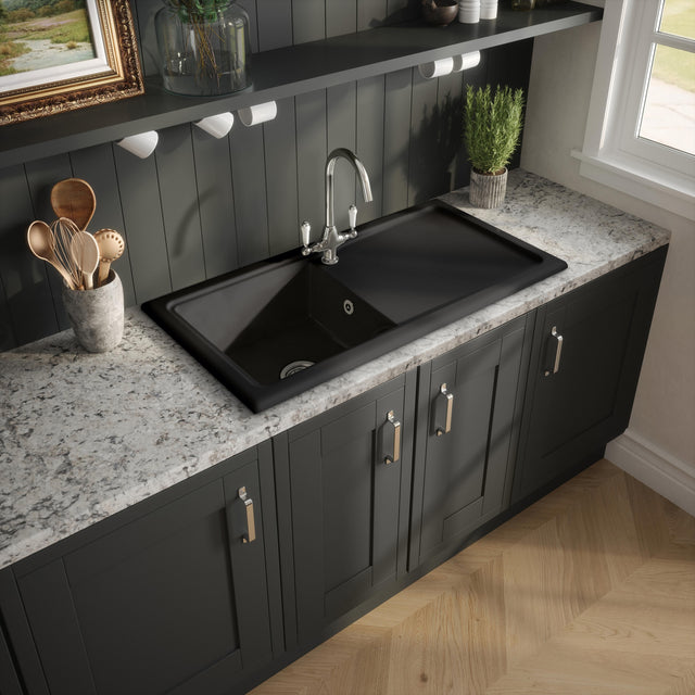 Nuie 1010 x 525mm Fireclay Single Bowl Rectangular Countertop Drainer Sink – Soft Black