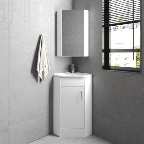 Nuie Mayford 555mm 1 Door Floor Standing Corner Vanity Unit With Basin – Gloss White